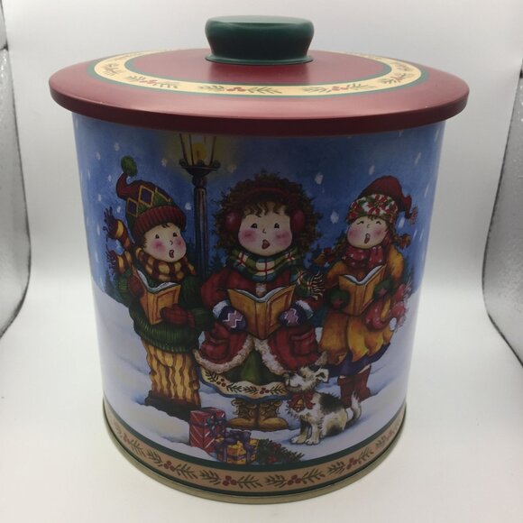 Santa's Workbench Round Canister Lid Holiday Kitchen Decor Cookie Candy Carol 6" - Picture 1 of 14